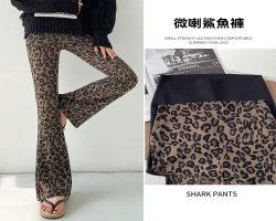 高腰拖地豹紋褲